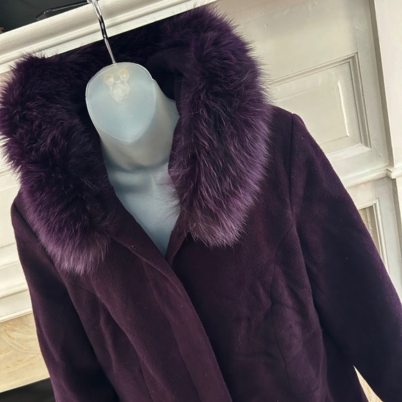 Sachi Collection XL Purple Lambswool Blend Hooded Coat Faux Fur Trim - Picture 2 of 8